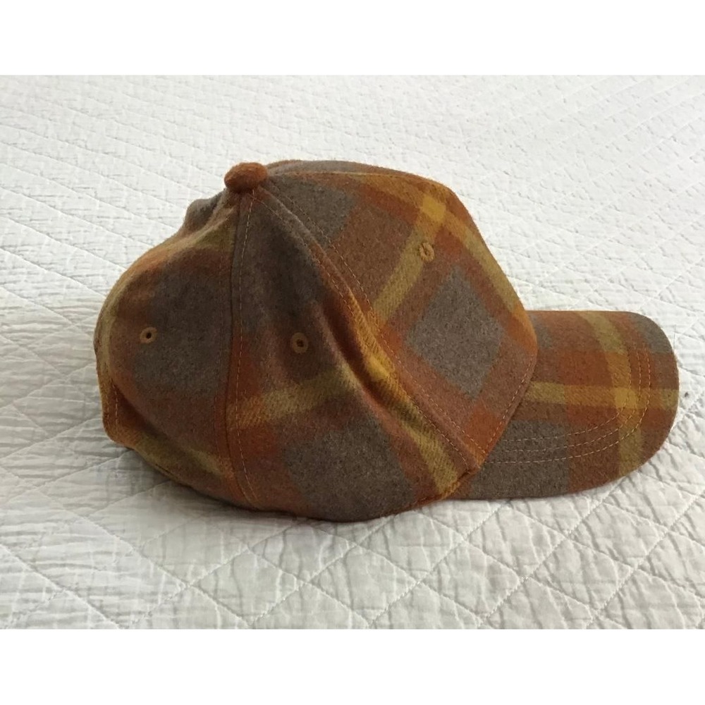 Plaid Wool Blend Baseball Cap Orange Brown Mustard Adjustable Strapback Hat - Picture 2 of 7